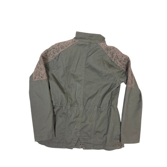 Y2K Green Cotton Jacket with Lace Accents Women’s Small Vintage Boho Utility - Picture 3 of 4